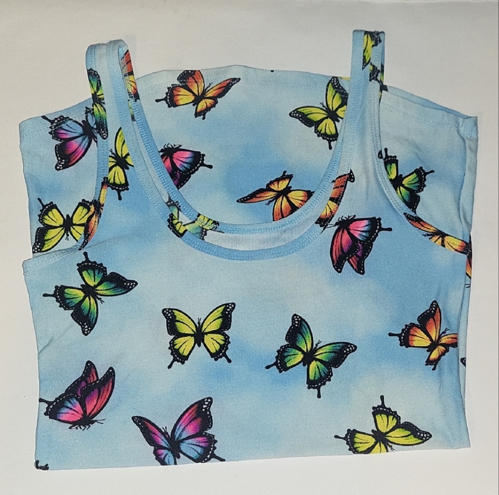 No Boundaries Blue and Orange Butterfly Tank Top